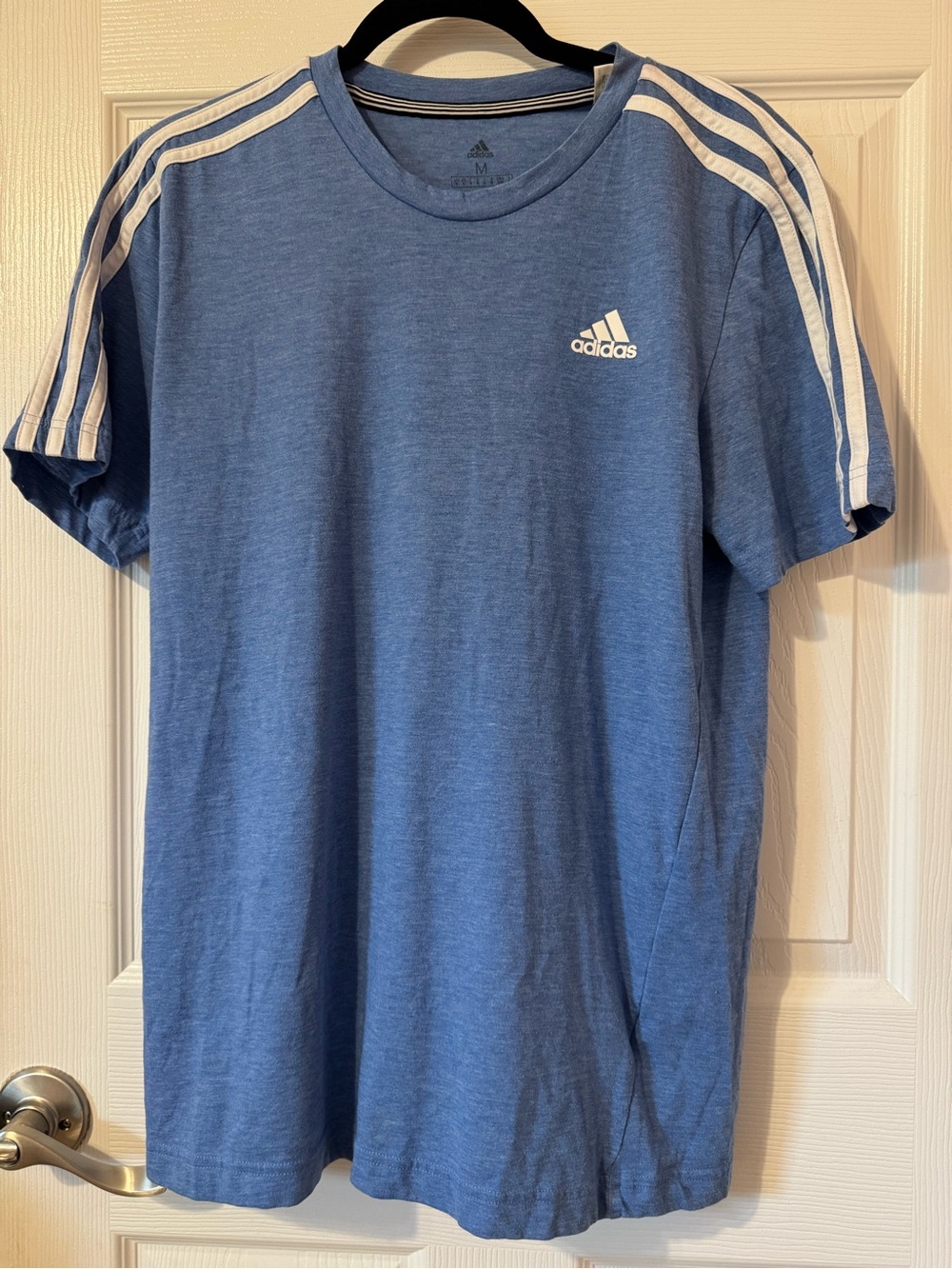 adidas Men's Heather Blue Short Sleeve Tee with White Stripes